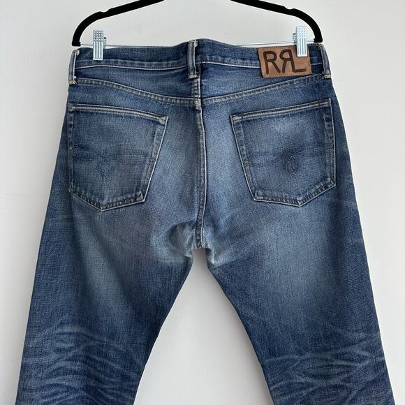 RRL Ralph Lauren Jeans Men 32x32 Selvedge Denim Low Straight USA Made Fade Whisk - Picture 6 of 16